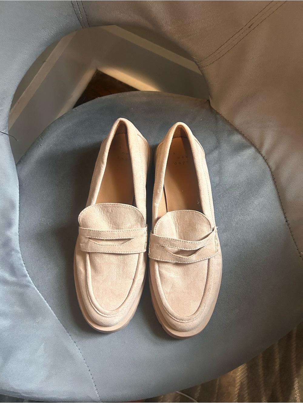 A New Day Womenโs Suede Penny Loafers in Beige